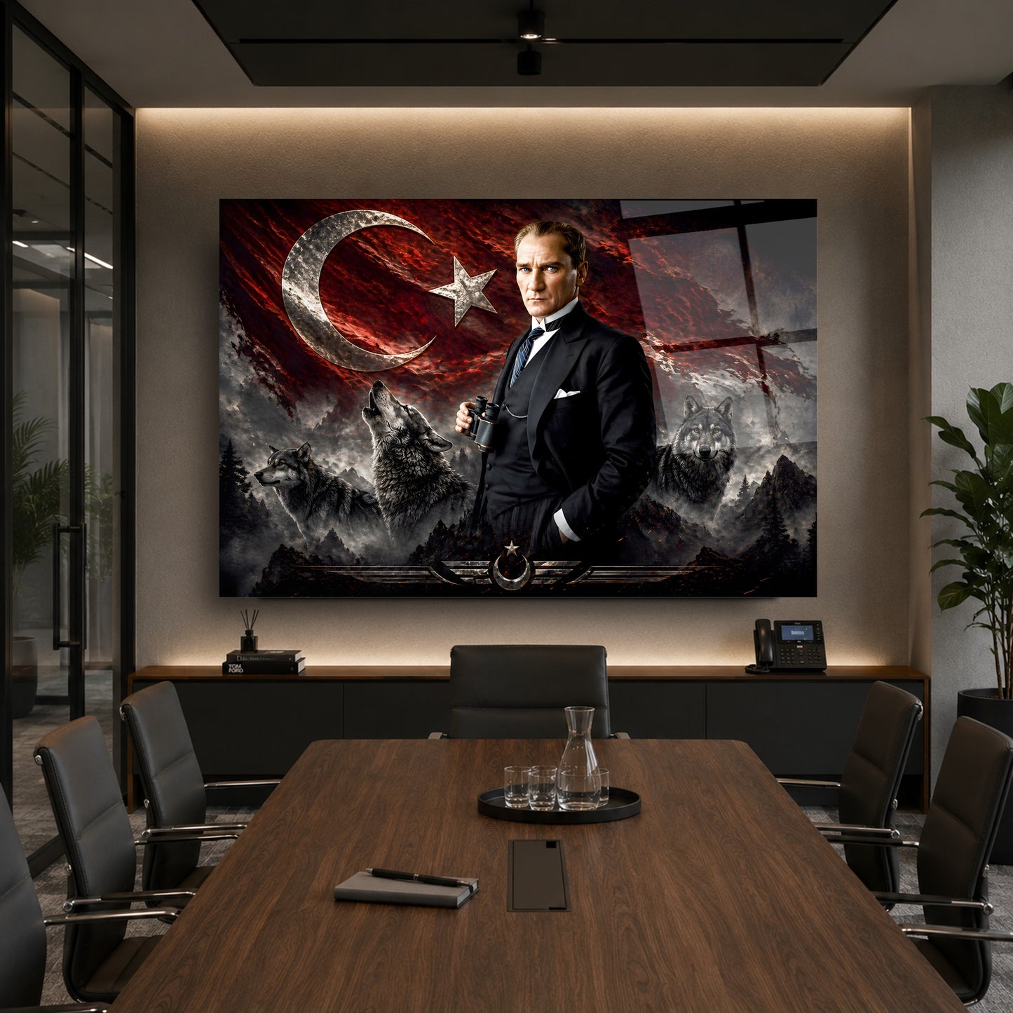 Atatürk Türk Bayrağı ve Bozkurt Cam Tablo