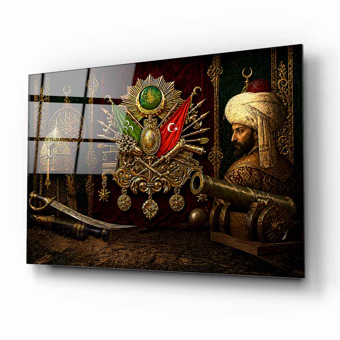 Fatih Sultan Mehmet Osmanlı Tuğrası Cam Tablo