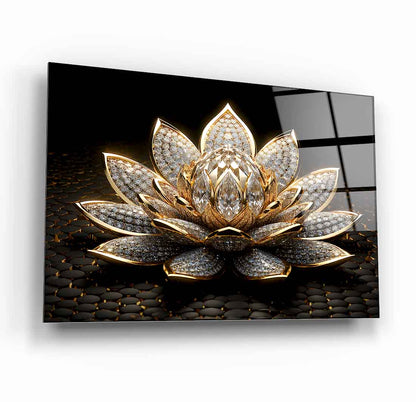 Altın Lotus Çiçeği Cam Tablo