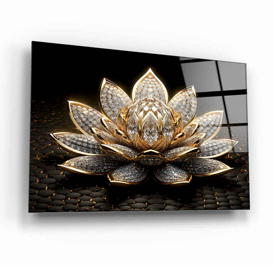 Altın Lotus Çiçeği Cam Tablo