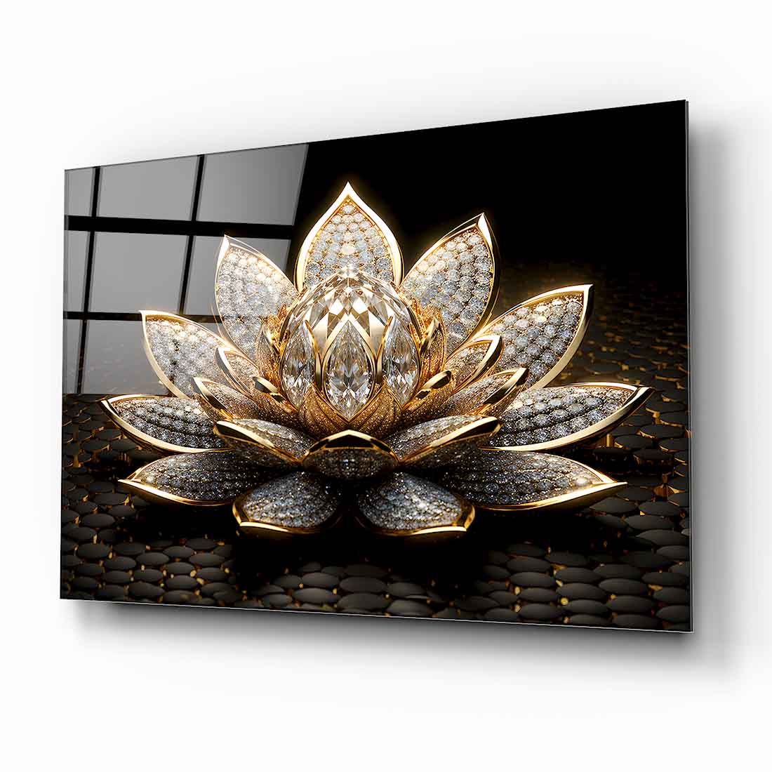 Altın Lotus Çiçeği Cam Tablo