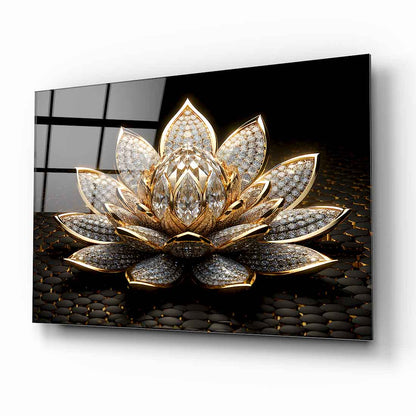 Altın Lotus Çiçeği Cam Tablo