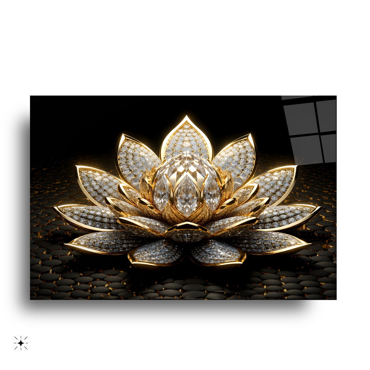 Altın Lotus Çiçeği Cam Tablo