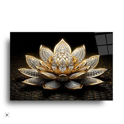 Altın Lotus Çiçeği Cam Tablo