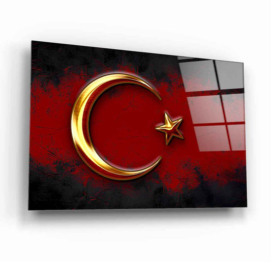 Türk Bayrağı Hilal Yıldız Cam Tablo