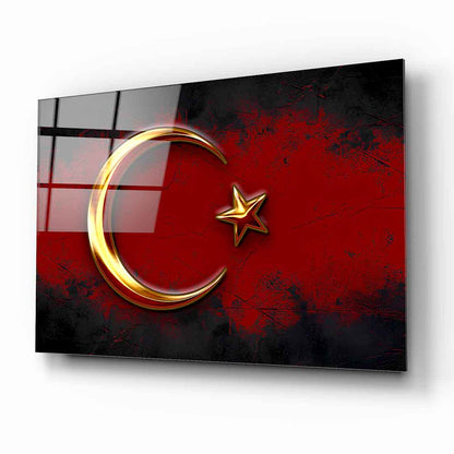 Türk Bayrağı Hilal Yıldız Cam Tablo