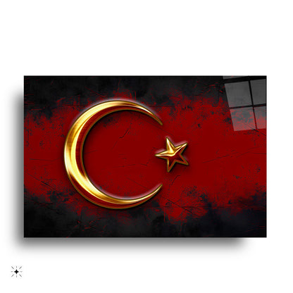 Türk Bayrağı Hilal Yıldız Cam Tablo