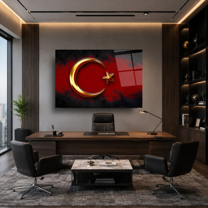 Türk Bayrağı Hilal Yıldız Cam Tablo