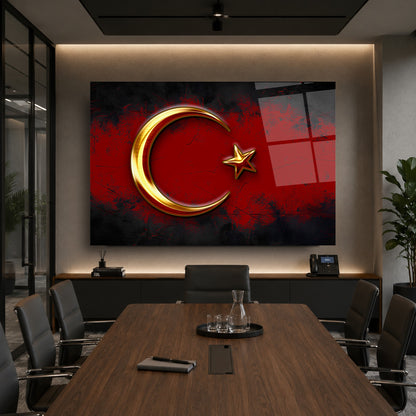 Türk Bayrağı Hilal Yıldız Cam Tablo