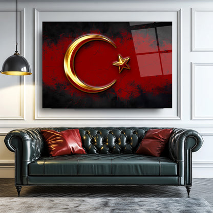 Türk Bayrağı Hilal Yıldız Cam Tablo