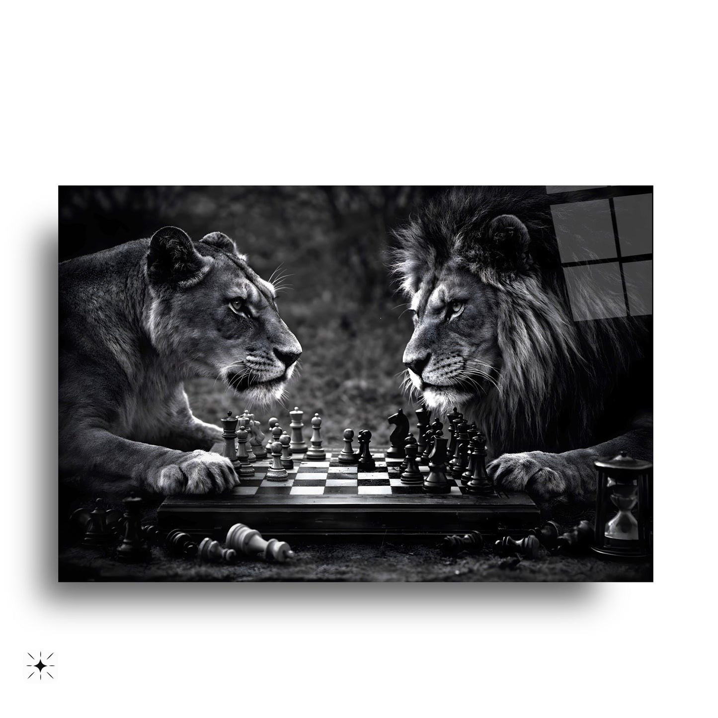 Aslan ve Dişi Aslan Satranç Cam Tablo