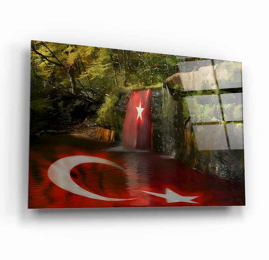 Türk Bayrağı Şelale Cam Tablo