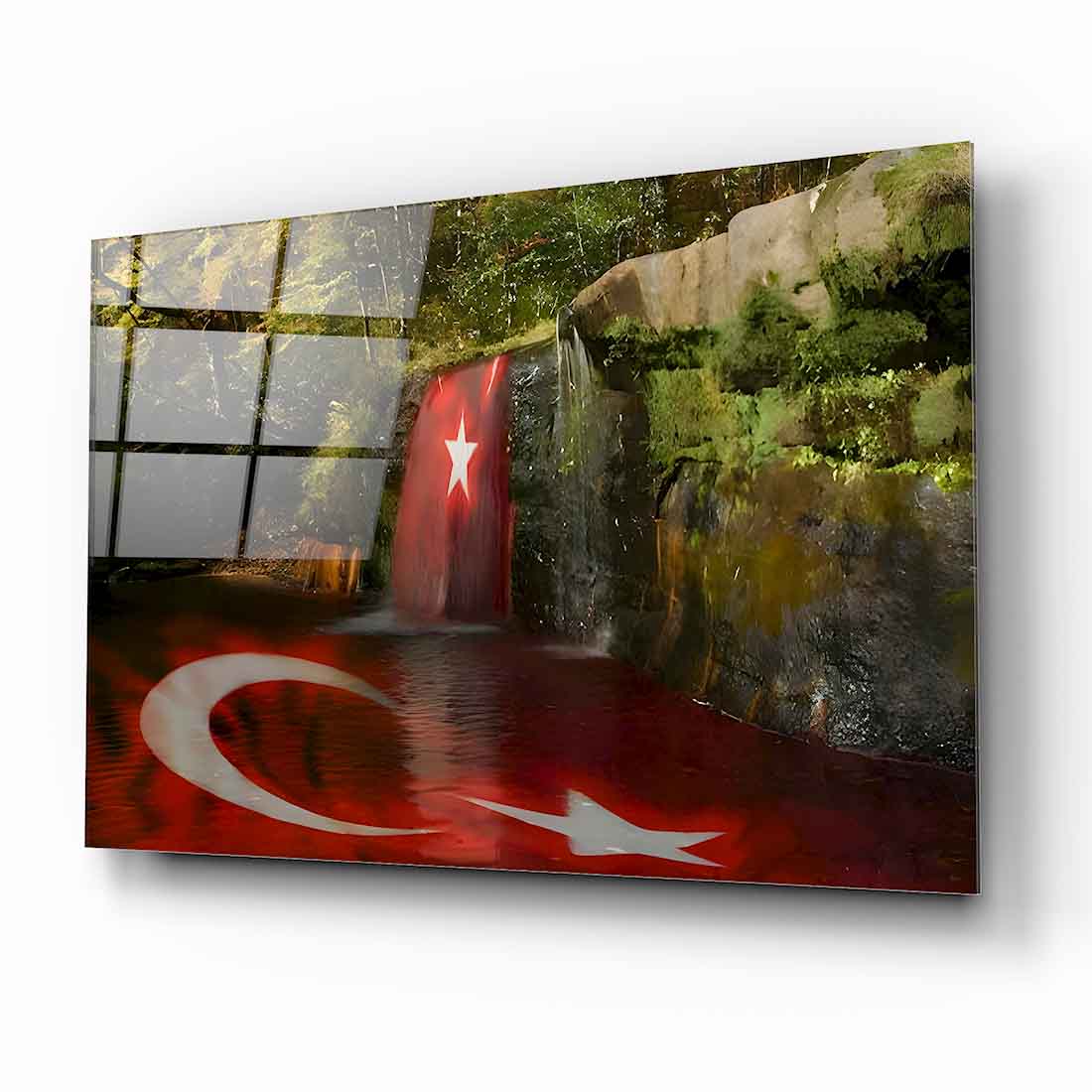 Türk Bayrağı Şelale Cam Tablo