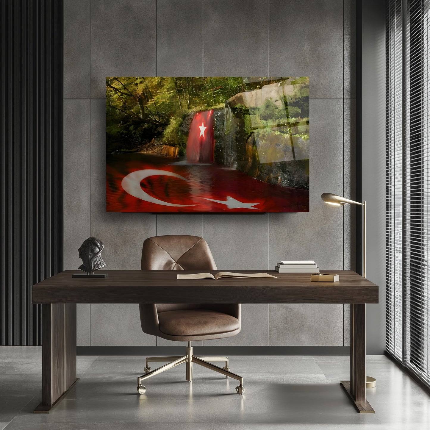 Türk Bayrağı Şelale Cam Tablo
