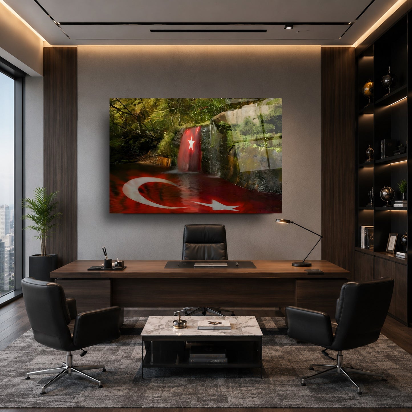 Türk Bayrağı Şelale Cam Tablo