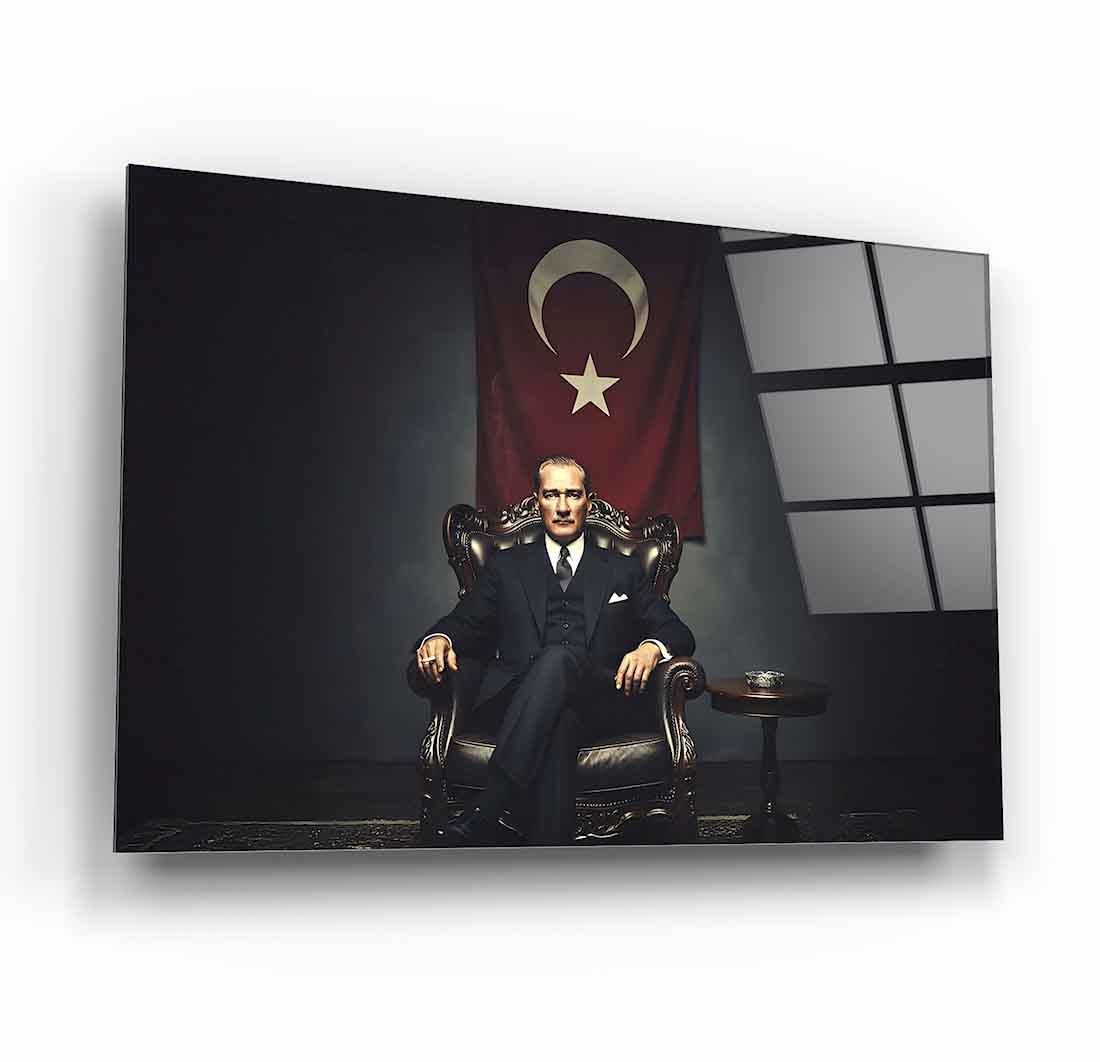 Atatürk Türk Bayraklı Cam Tablo