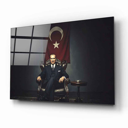 Atatürk Türk Bayraklı Cam Tablo