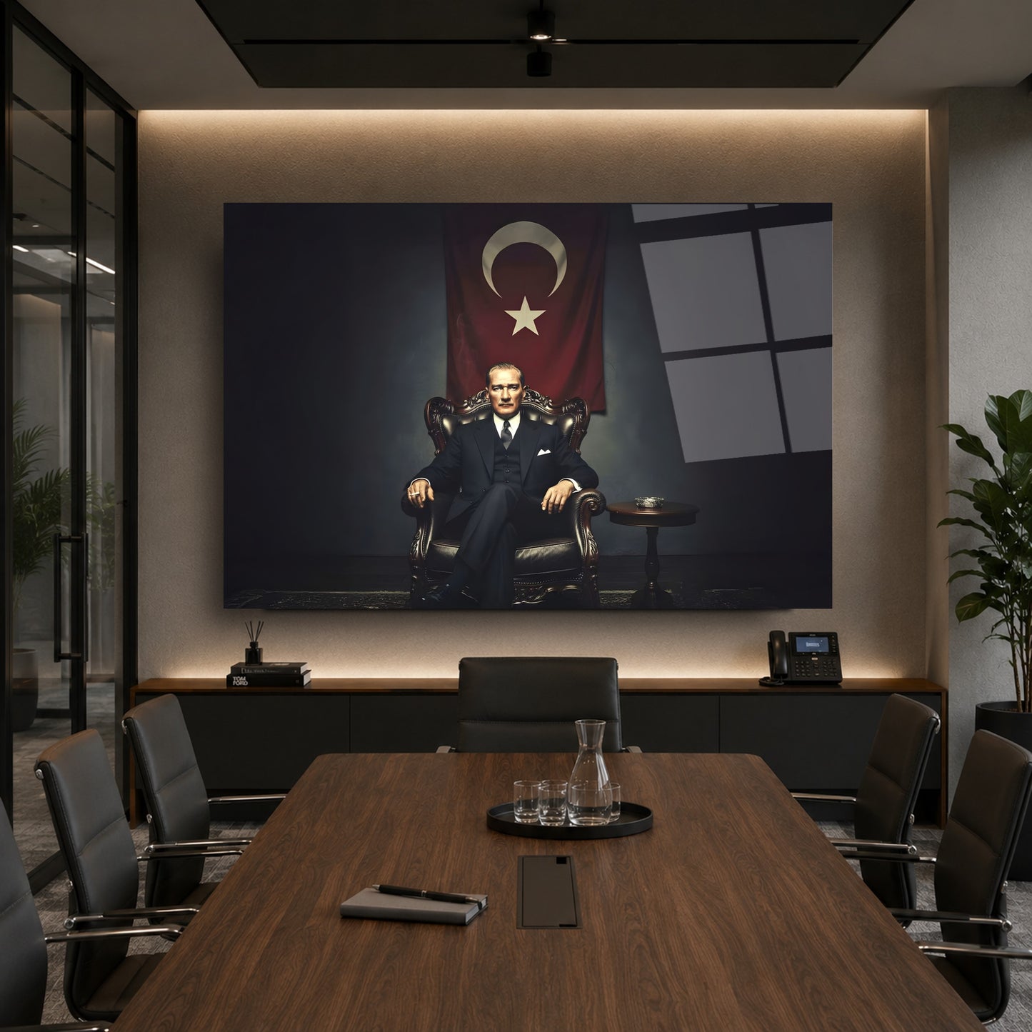 Atatürk Türk Bayraklı Cam Tablo