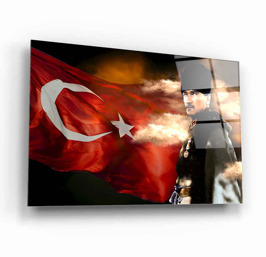 Atatürk Türk Bayraklı Cam Tablo