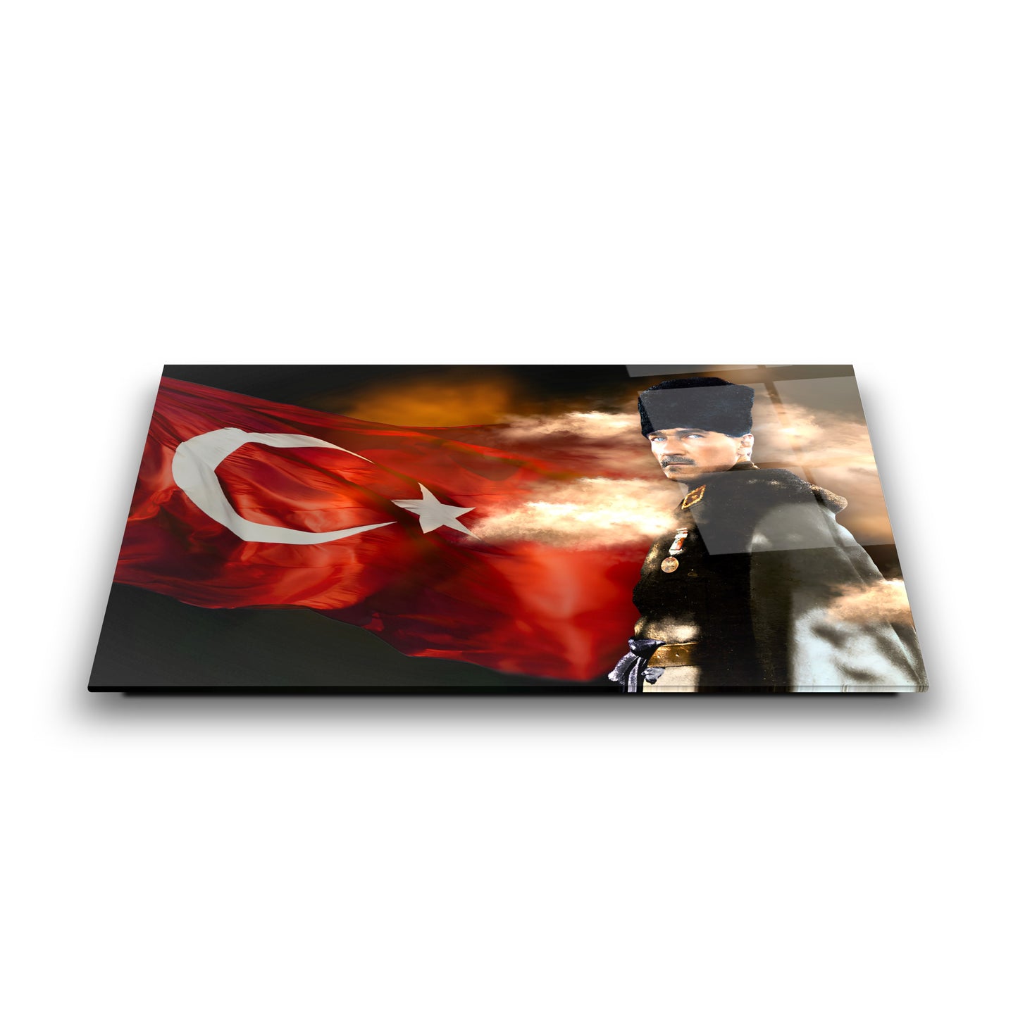 Atatürk Türk Bayraklı Cam Tablo