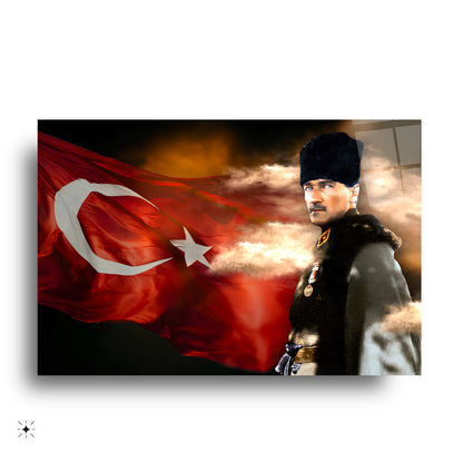 Atatürk Türk Bayraklı Cam Tablo