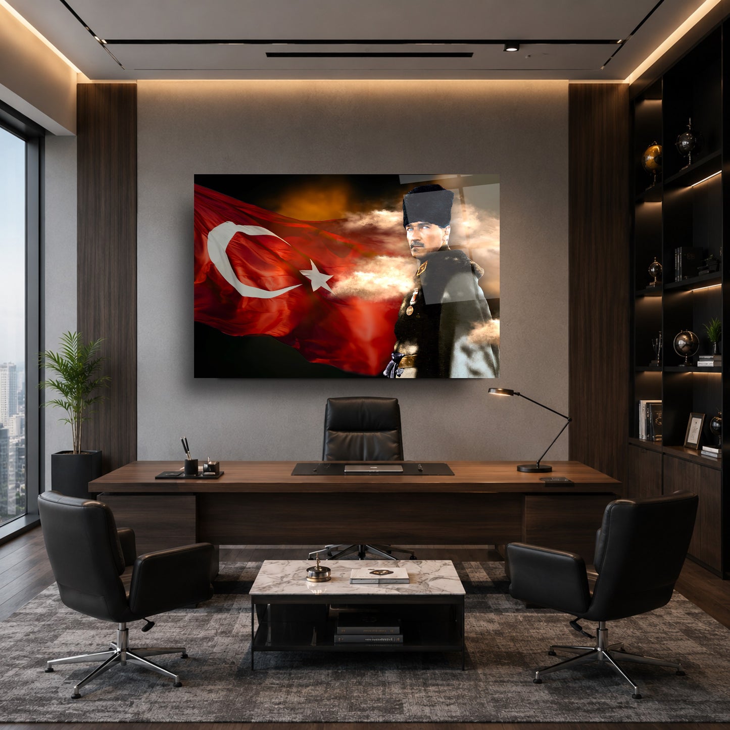 Atatürk Türk Bayraklı Cam Tablo