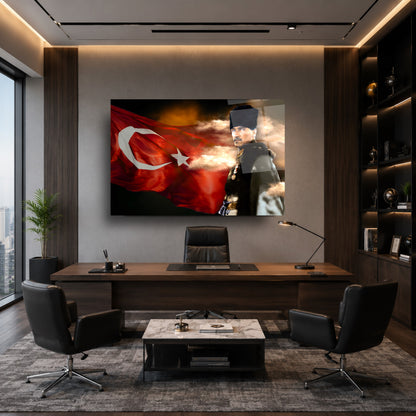 Atatürk Türk Bayraklı Cam Tablo