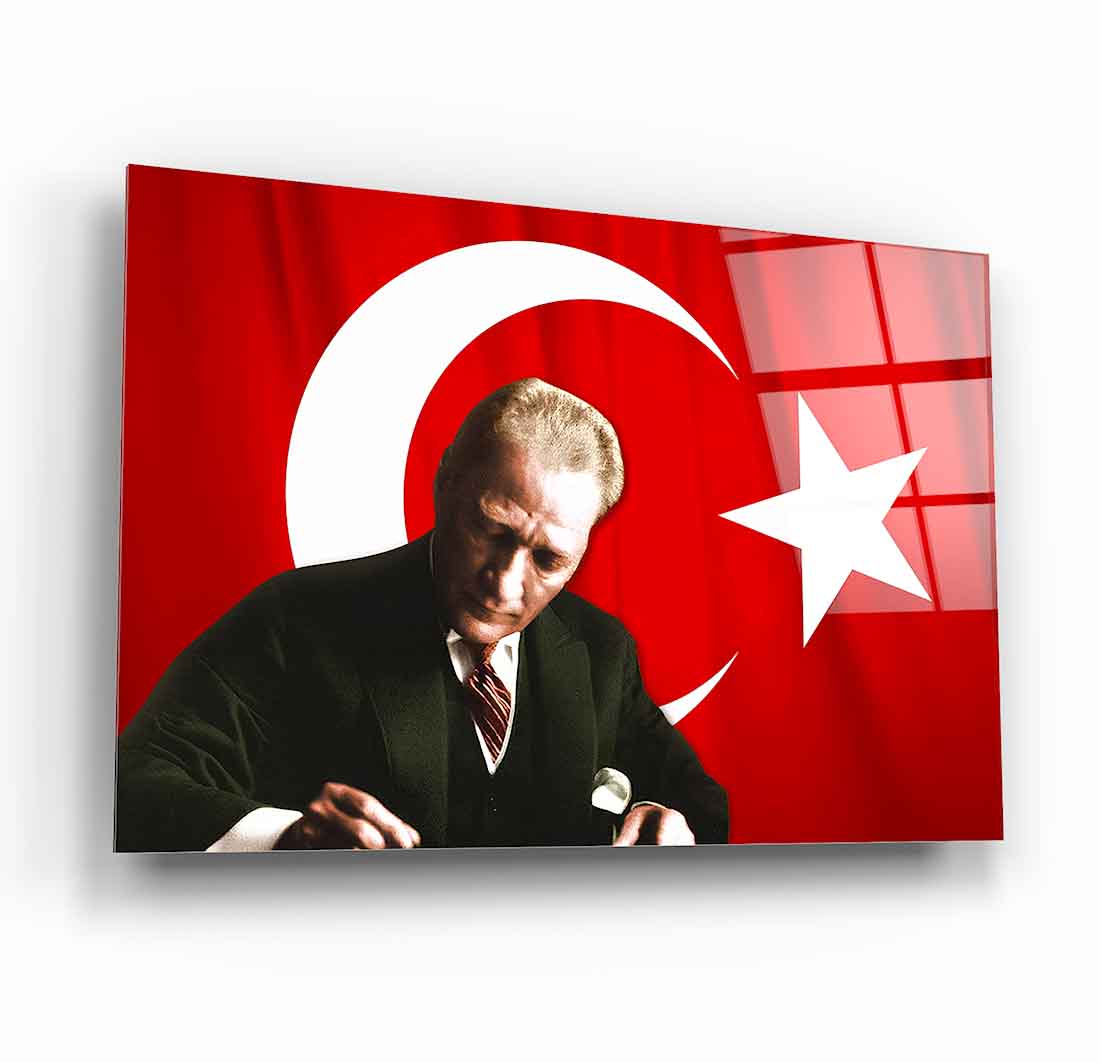 Atatürk Türk Bayraklı Cam Tablo