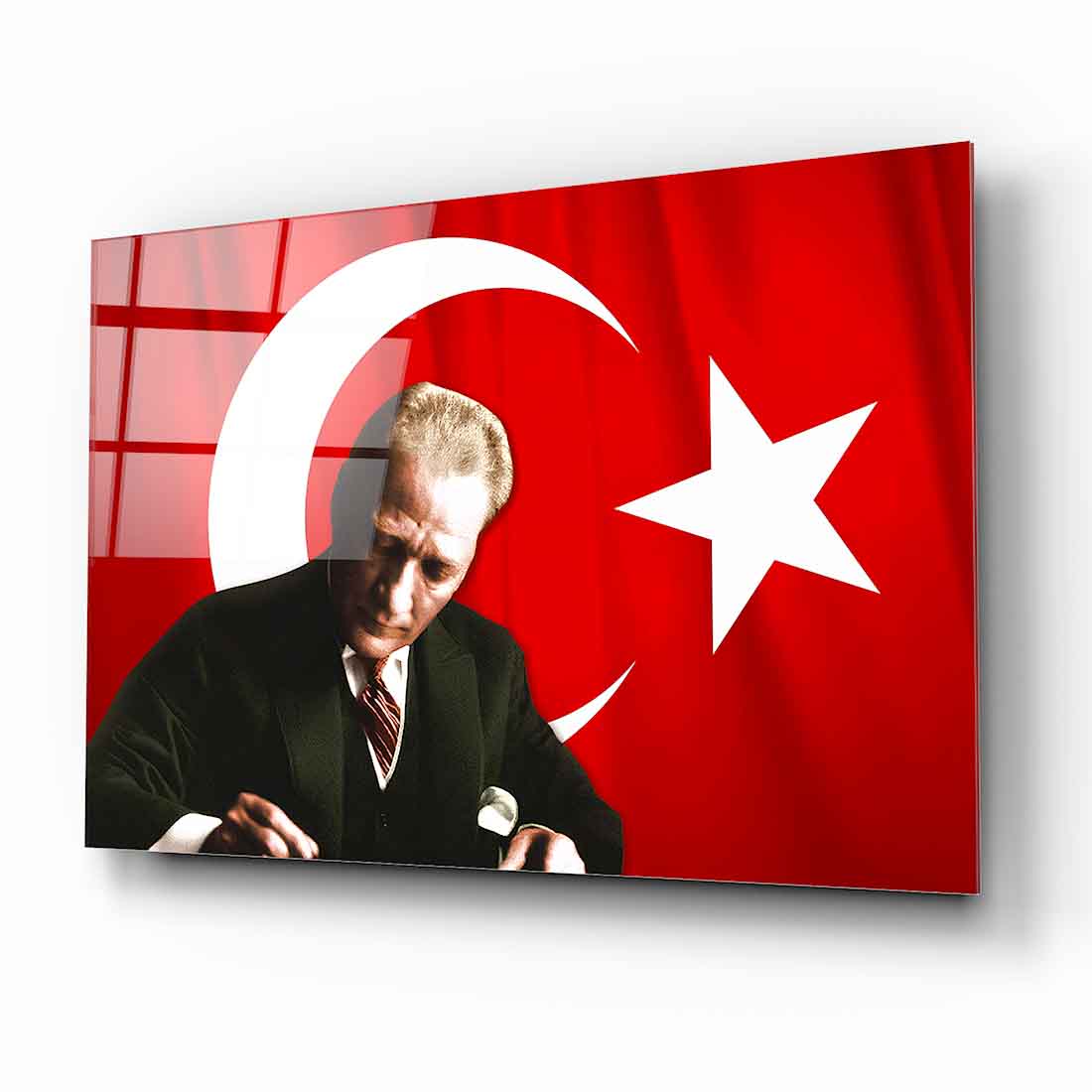 Atatürk Türk Bayraklı Cam Tablo