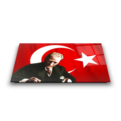 Atatürk Türk Bayraklı Cam Tablo