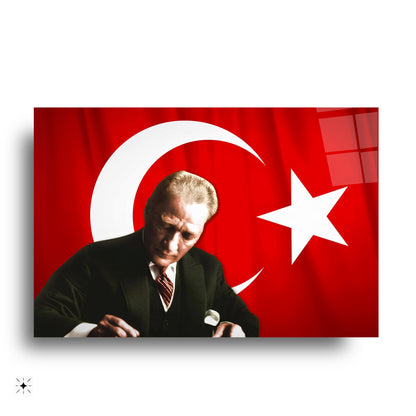 Atatürk Türk Bayraklı Cam Tablo