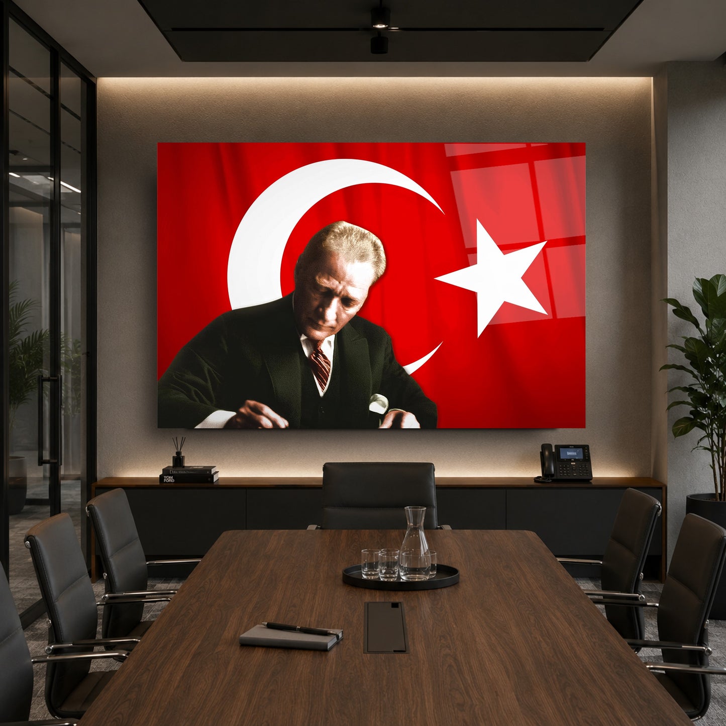 Atatürk Türk Bayraklı Cam Tablo