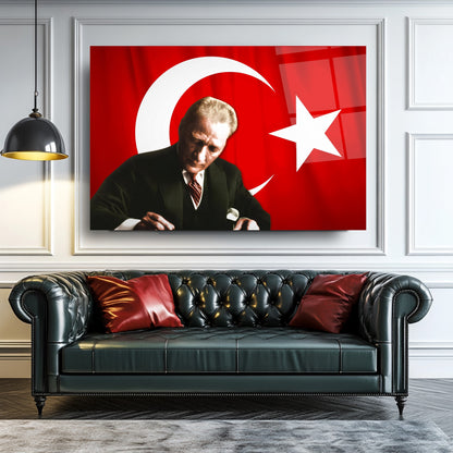 Atatürk Türk Bayraklı Cam Tablo
