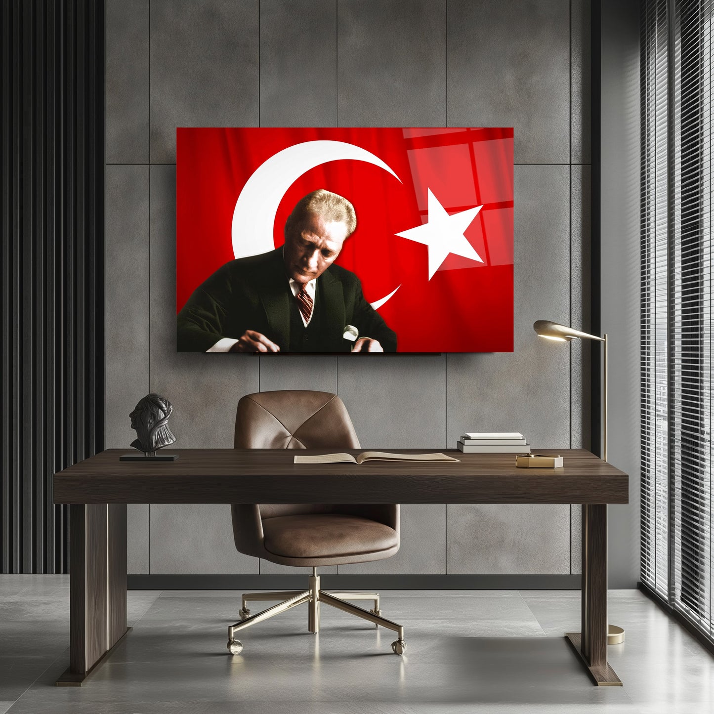 Atatürk Türk Bayraklı Cam Tablo