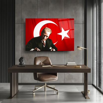 Atatürk Türk Bayraklı Cam Tablo
