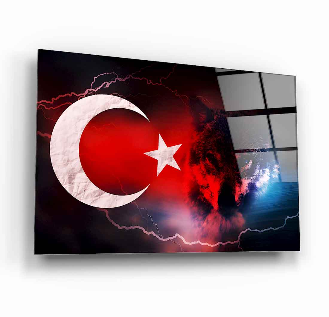 Türk Bayrağı ve Bozkurt Cam Tablo