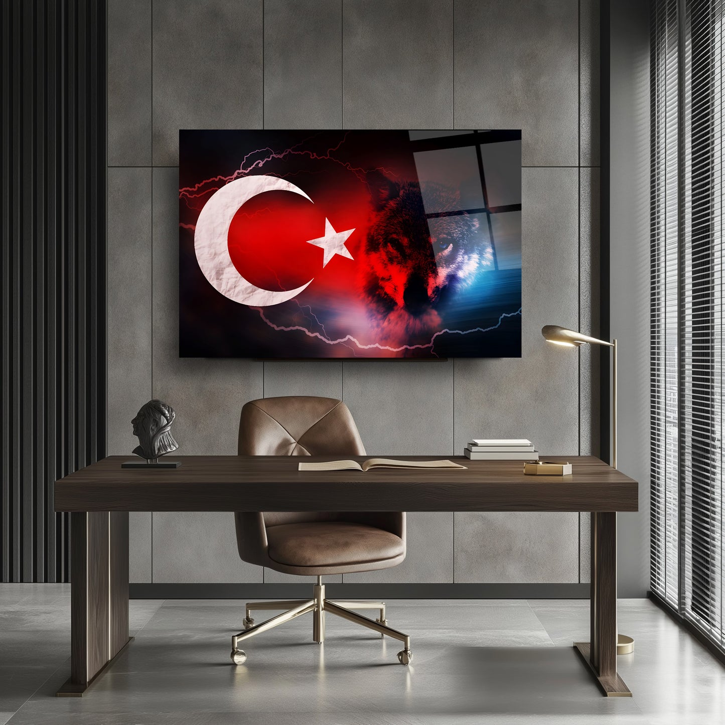 Türk Bayrağı ve Bozkurt Cam Tablo
