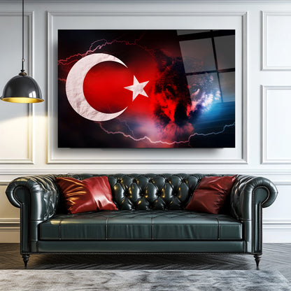 Türk Bayrağı ve Bozkurt Cam Tablo