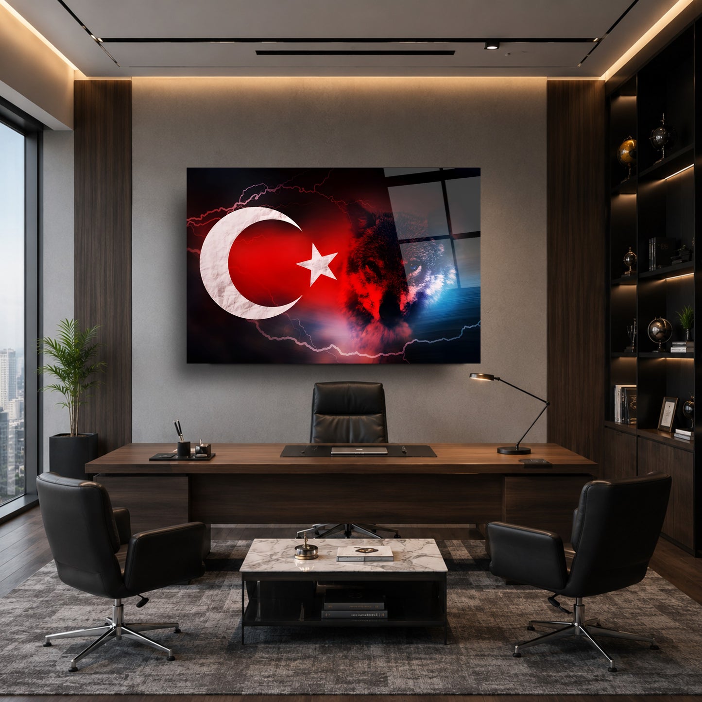 Türk Bayrağı ve Bozkurt Cam Tablo