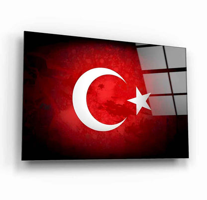 Türk Bayrağı Kırmızı Siyah Cam Tablo