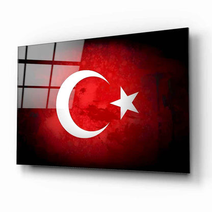 Türk Bayrağı Kırmızı Siyah Cam Tablo