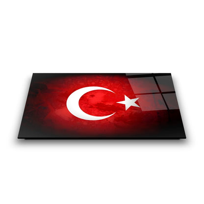 Türk Bayrağı Kırmızı Siyah Cam Tablo
