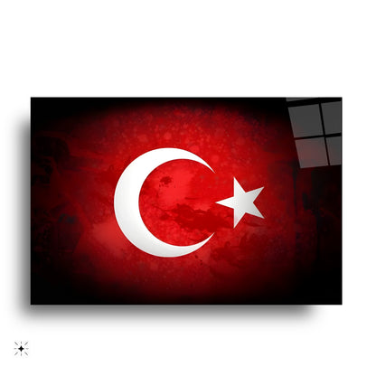 Türk Bayrağı Kırmızı Siyah Cam Tablo