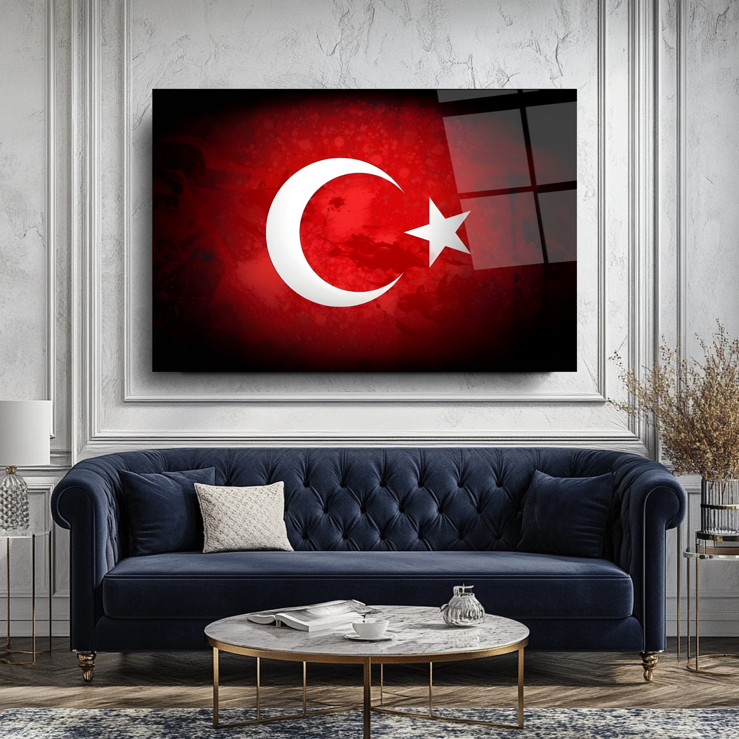 Türk Bayrağı Kırmızı Siyah Cam Tablo