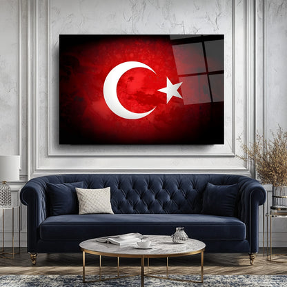 Türk Bayrağı Kırmızı Siyah Cam Tablo