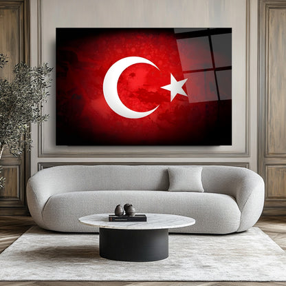 Türk Bayrağı Kırmızı Siyah Cam Tablo