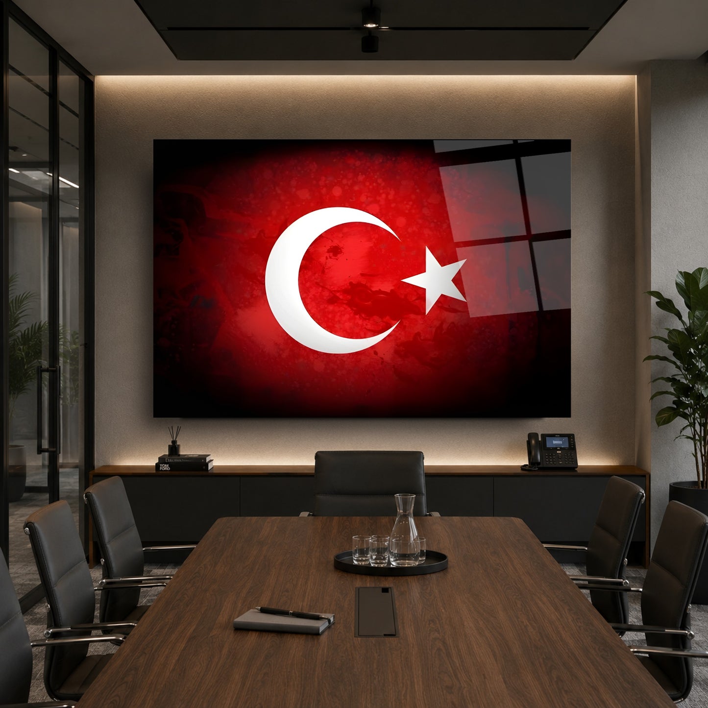 Türk Bayrağı Kırmızı Siyah Cam Tablo