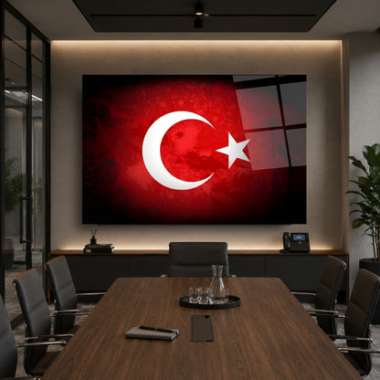 Türk Bayrağı Kırmızı Siyah Cam Tablo