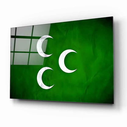 Üç Hilal Osmanlı Bayrağı Cam Tablo