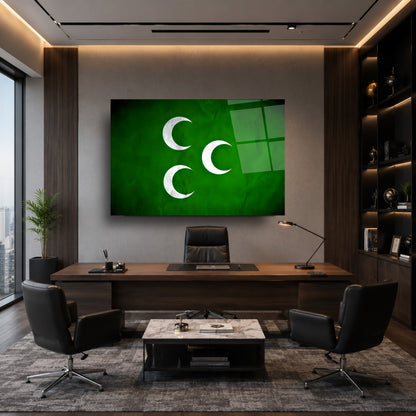 Üç Hilal Osmanlı Bayrağı Cam Tablo